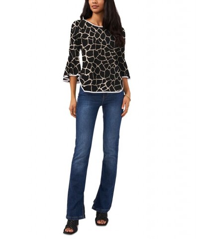 Petite Contrast-Trim Bell-Sleeve Top Black Giraffe $20.47 Tops