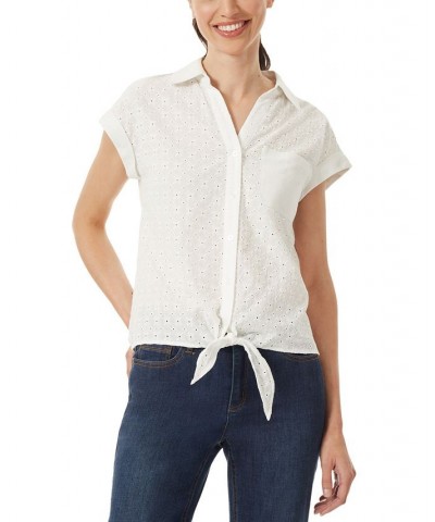 Women's Eyelet Button-Front Tie-Hem Top Nyc White $33.39 Tops