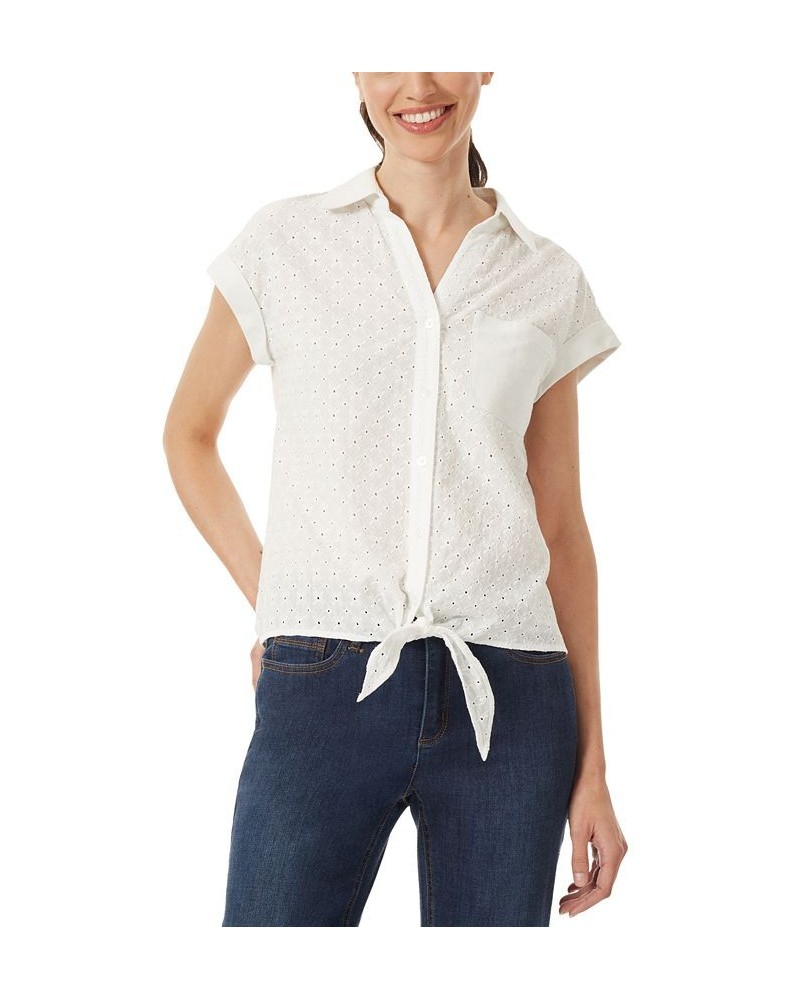 Women's Eyelet Button-Front Tie-Hem Top Nyc White $33.39 Tops