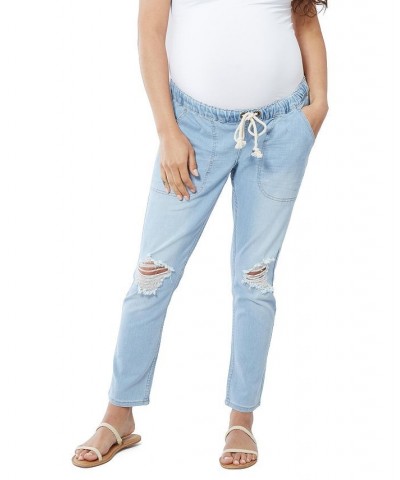 Women's Maternity Drawstring Boyfriend Jean Light Wash $32.40 Jeans