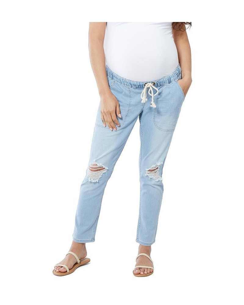 Women's Maternity Drawstring Boyfriend Jean Light Wash $32.40 Jeans