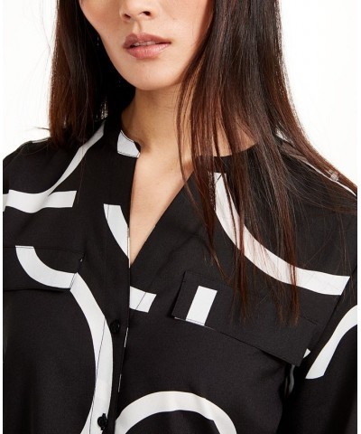 Long Sleeve Logo Button Front Blouse Black $40.55 Tops