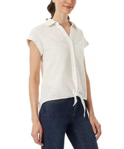 Women's Eyelet Button-Front Tie-Hem Top Nyc White $33.39 Tops