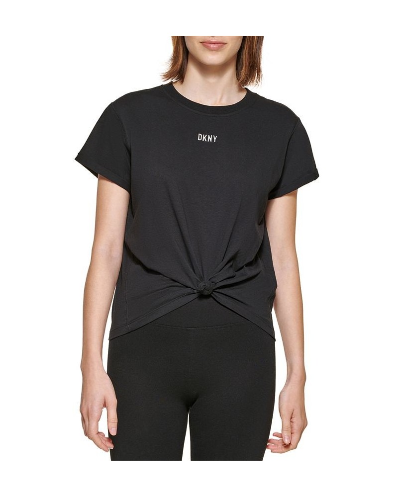 Women's Cotton Metallic-Logo T-Shirt Black $13.20 Tops