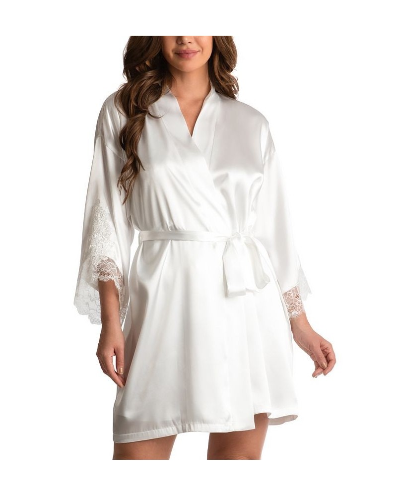 Women's Satin Lace-Trim Wrap Robe White $21.50 Sleepwear