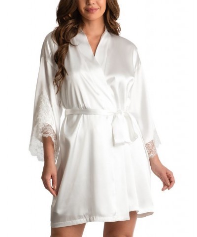 Women's Satin Lace-Trim Wrap Robe White $21.50 Sleepwear