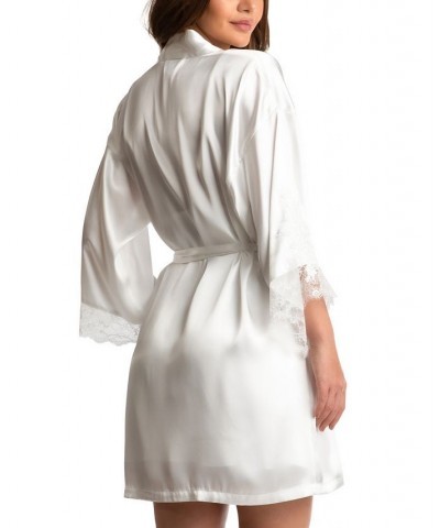 Women's Satin Lace-Trim Wrap Robe White $21.50 Sleepwear