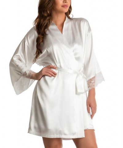 Women's Satin Lace-Trim Wrap Robe White $21.50 Sleepwear