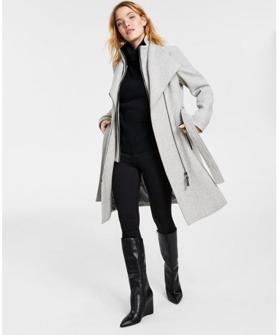 Women's Belted Wrap Coat Gray $97.50 Coats