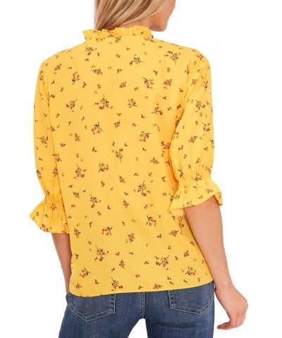 Women's Tie-Neck Floral-Print Blouse Gold $31.57 Tops