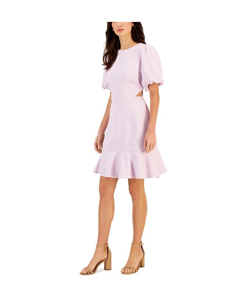 Petite Round-Neck Puff-Sleeve Cutout A-Line Dress Orchid $61.16 Dresses