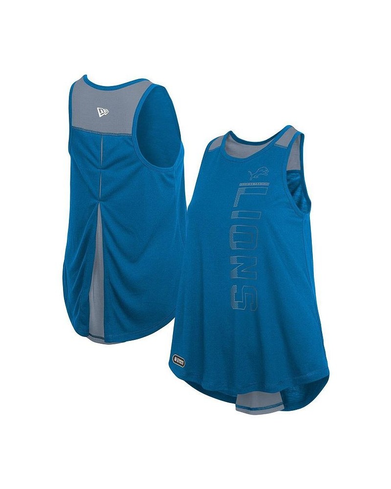 Women's Blue and Silver Detroit Lions Combine Authentic Over The Top Tank Top Blue, Silver $18.72 Tops