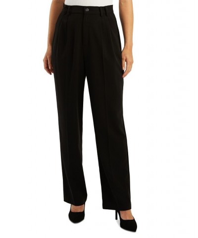 Juniors' High Rise Pleated Straight Wide-Leg Pants Black $20.99 Pants