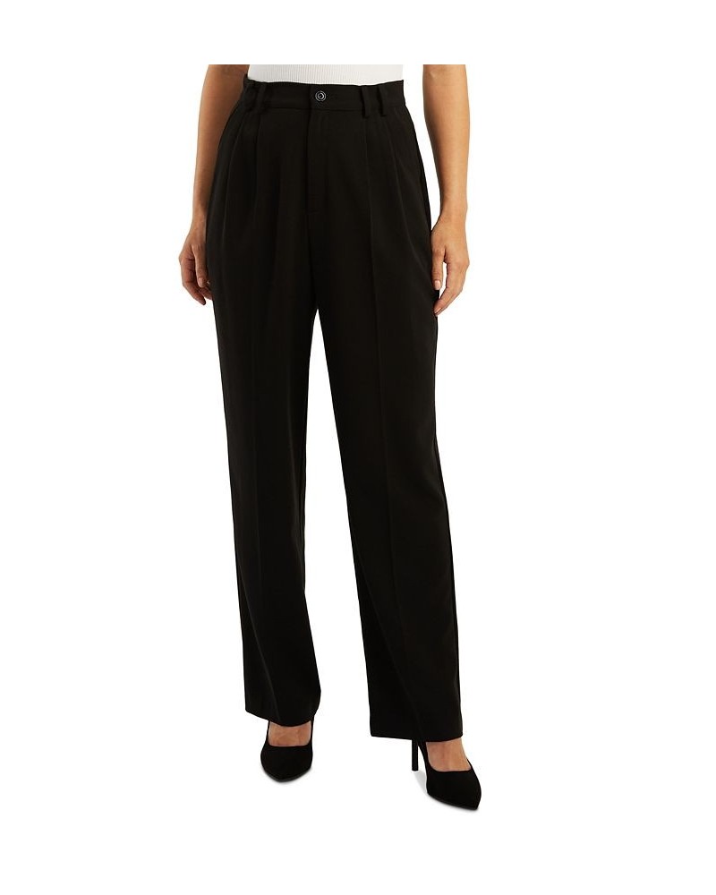 Juniors' High Rise Pleated Straight Wide-Leg Pants Black $20.99 Pants