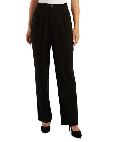 Juniors' High Rise Pleated Straight Wide-Leg Pants Black $20.99 Pants