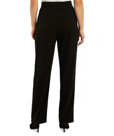 Juniors' High Rise Pleated Straight Wide-Leg Pants Black $20.99 Pants