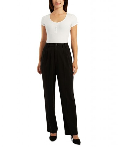 Juniors' High Rise Pleated Straight Wide-Leg Pants Black $20.99 Pants