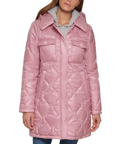 Women's Hooded Quilted Zip-Front Coat Pink $66.30 Coats