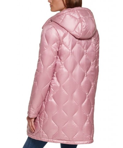 Women's Hooded Quilted Zip-Front Coat Pink $66.30 Coats