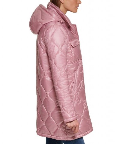 Women's Hooded Quilted Zip-Front Coat Pink $66.30 Coats