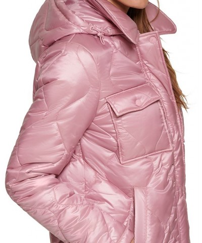 Women's Hooded Quilted Zip-Front Coat Pink $66.30 Coats