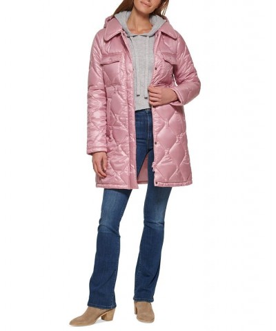 Women's Hooded Quilted Zip-Front Coat Pink $66.30 Coats