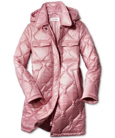 Women's Hooded Quilted Zip-Front Coat Pink $66.30 Coats