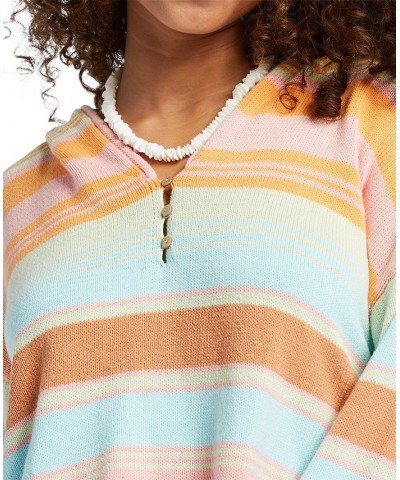 Juniors' Sunbaked Shores Long-Sleeve Cropped Hoodie Sunset Spectrum Stripe $45.36 Tops