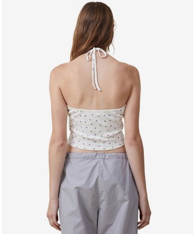 Women's Paige V-neck Lace Trim Halter Top Gardenia, Ditsy Light Lilac $15.05 Tops