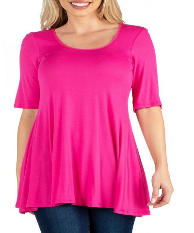 Women's Elbow Sleeve Swing Tunic Top Pink $18.48 Tops