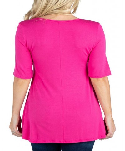 Women's Elbow Sleeve Swing Tunic Top Pink $18.48 Tops