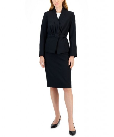 Women's Crepe Belted Jacket & Pencil Skirt Black $62.90 Suits