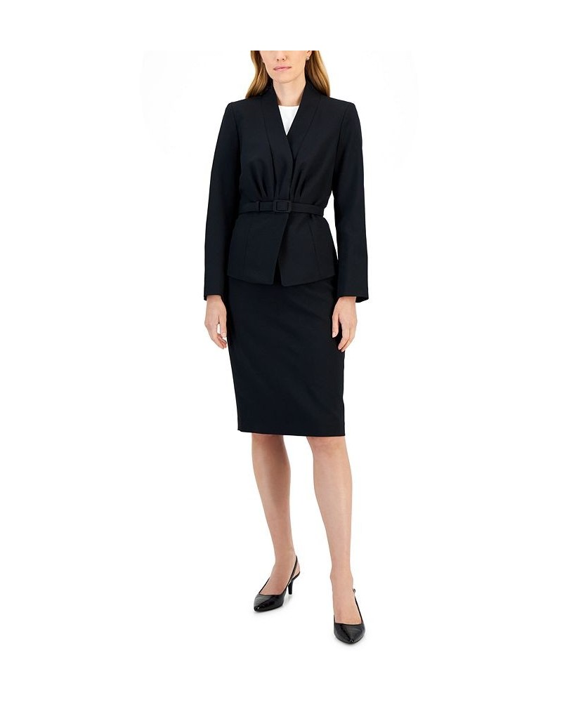 Women's Crepe Belted Jacket & Pencil Skirt Black $62.90 Suits