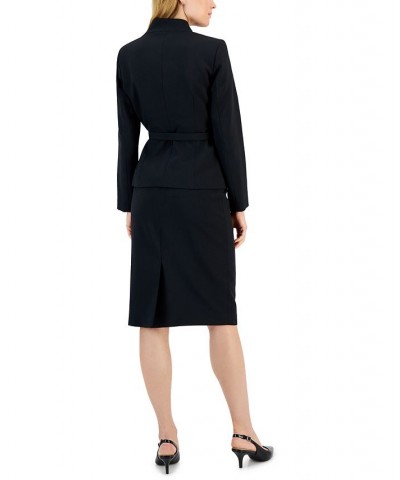 Women's Crepe Belted Jacket & Pencil Skirt Black $62.90 Suits