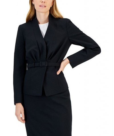 Women's Crepe Belted Jacket & Pencil Skirt Black $62.90 Suits