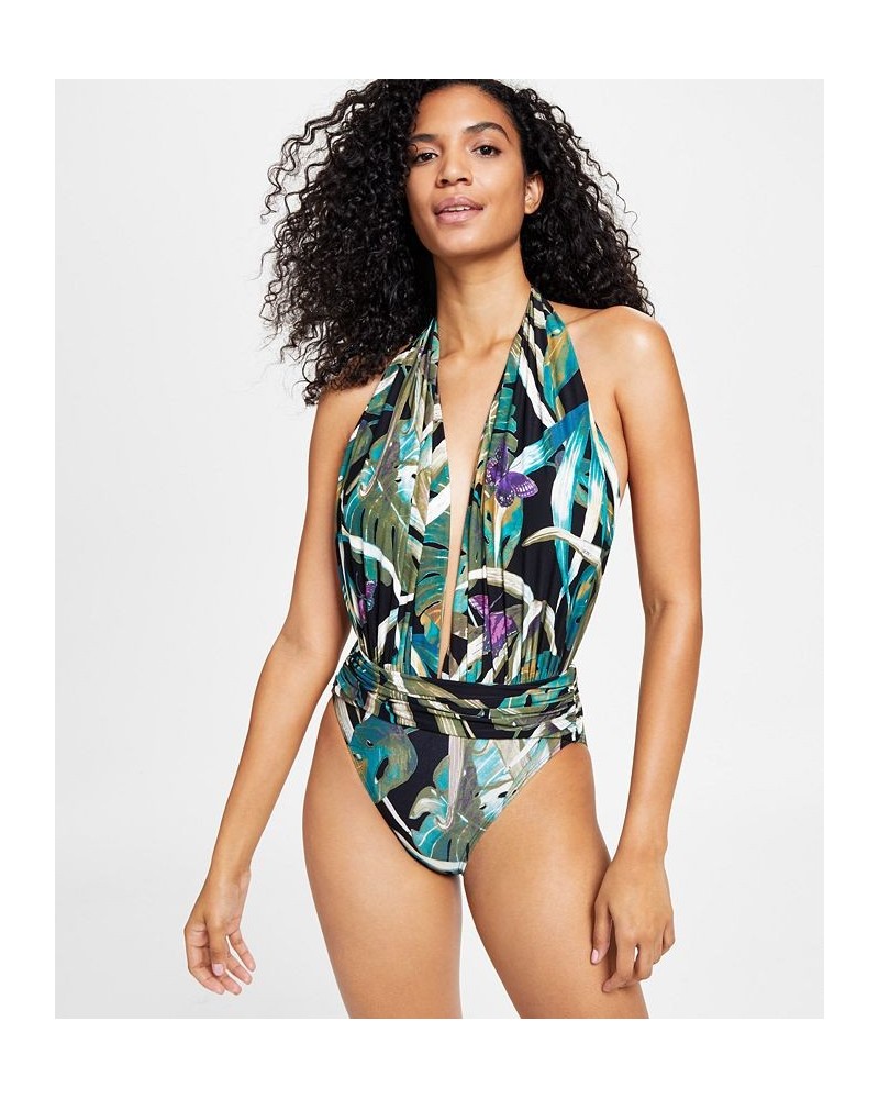 Women's Halter Plunge-Neck Swimsuit Coconut $60.20 Swimsuits