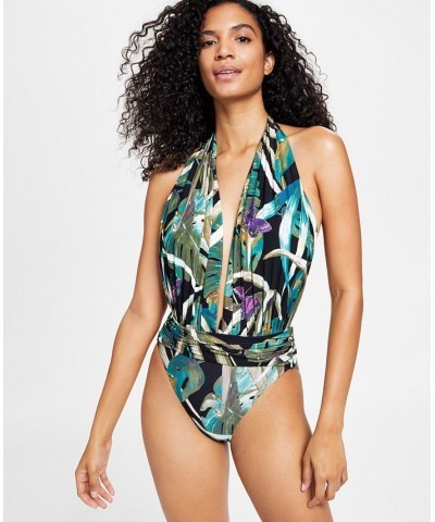 Women's Halter Plunge-Neck Swimsuit Coconut $60.20 Swimsuits