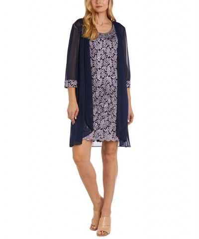 Petite Embellished Dress & Sheer Jacket Navy Lilac $43.09 Dresses