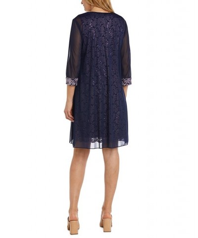 Petite Embellished Dress & Sheer Jacket Navy Lilac $43.09 Dresses