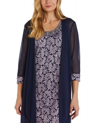 Petite Embellished Dress & Sheer Jacket Navy Lilac $43.09 Dresses