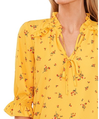 Women's Tie-Neck Floral-Print Blouse Gold $31.57 Tops