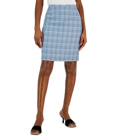 Women's Short Boucle Pencil Skirt Ivory/indigo Blue $40.59 Skirts