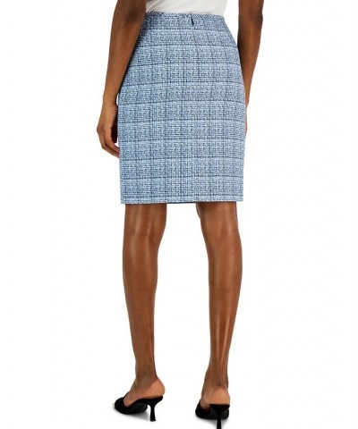 Women's Short Boucle Pencil Skirt Ivory/indigo Blue $40.59 Skirts