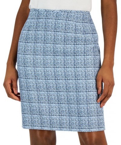 Women's Short Boucle Pencil Skirt Ivory/indigo Blue $40.59 Skirts