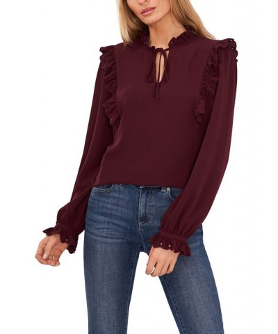 Ruffled Tie-Neck Blouse Pink $48.06 Tops