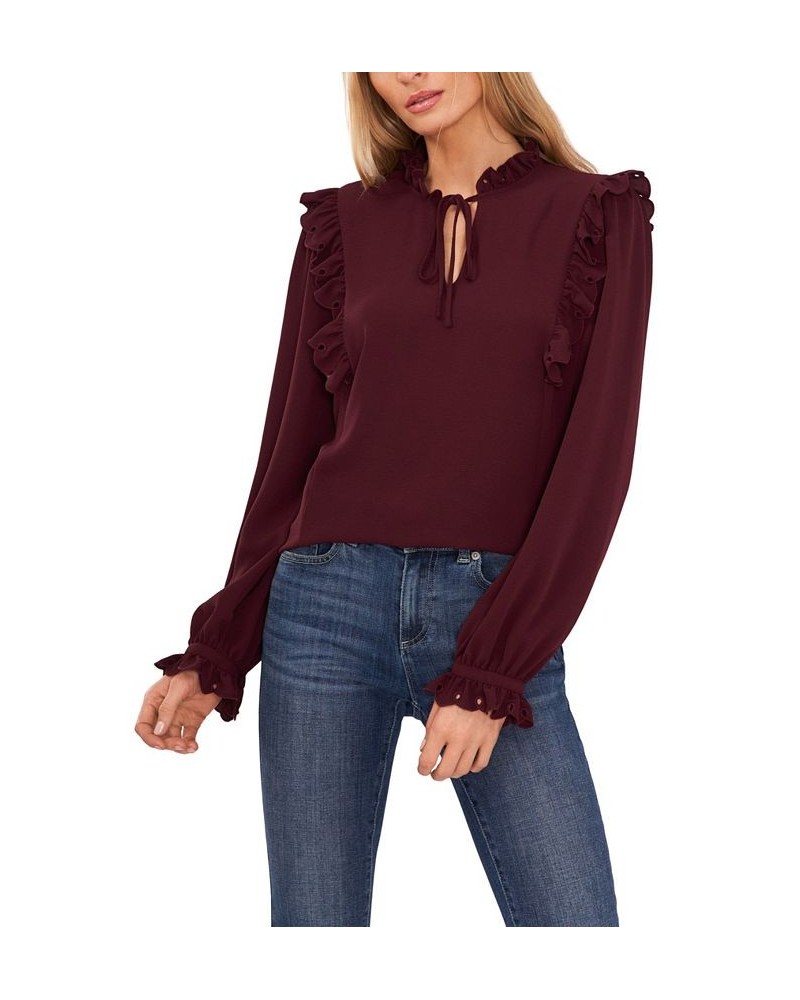 Ruffled Tie-Neck Blouse Pink $48.06 Tops