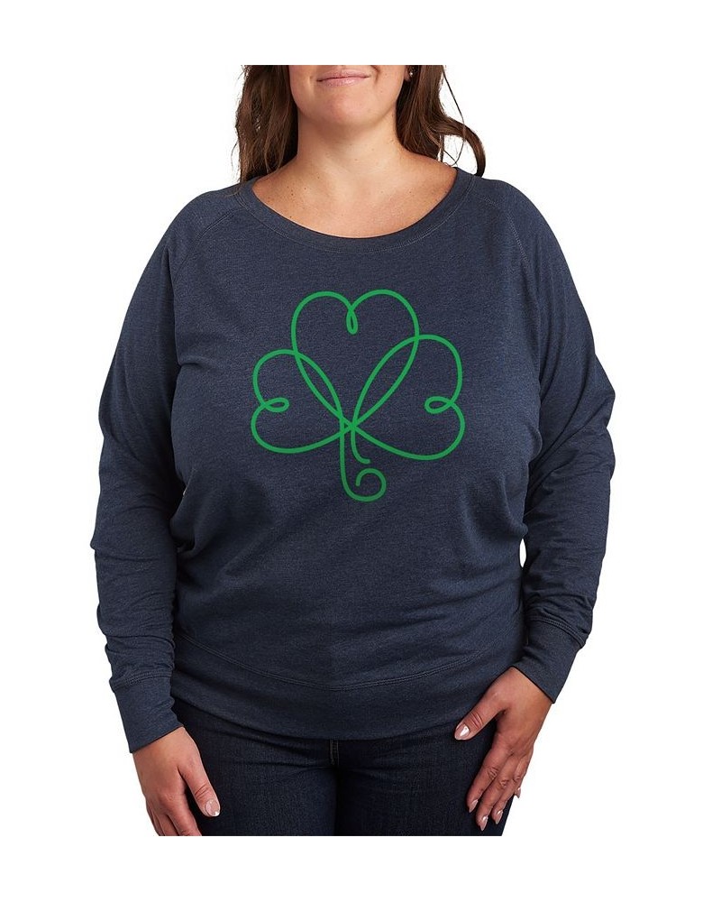 Trendy Plus Size Shamrock Heart Graphic Long sleeve Top Blue $15.09 Sweatshirts