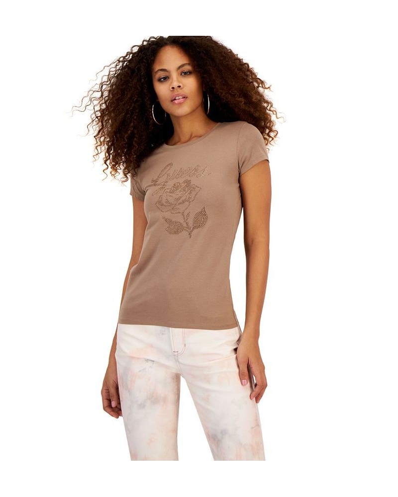 Women's Eco Rose Logo Short Sleeve T-Shirt Tan/Beige $22.68 Tops