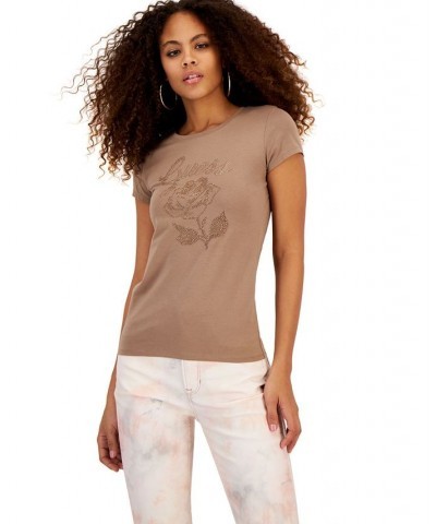 Women's Eco Rose Logo Short Sleeve T-Shirt Tan/Beige $22.68 Tops