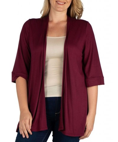 Plus Size Elbow Length Open Front Cardigan Red $33.54 Sweaters